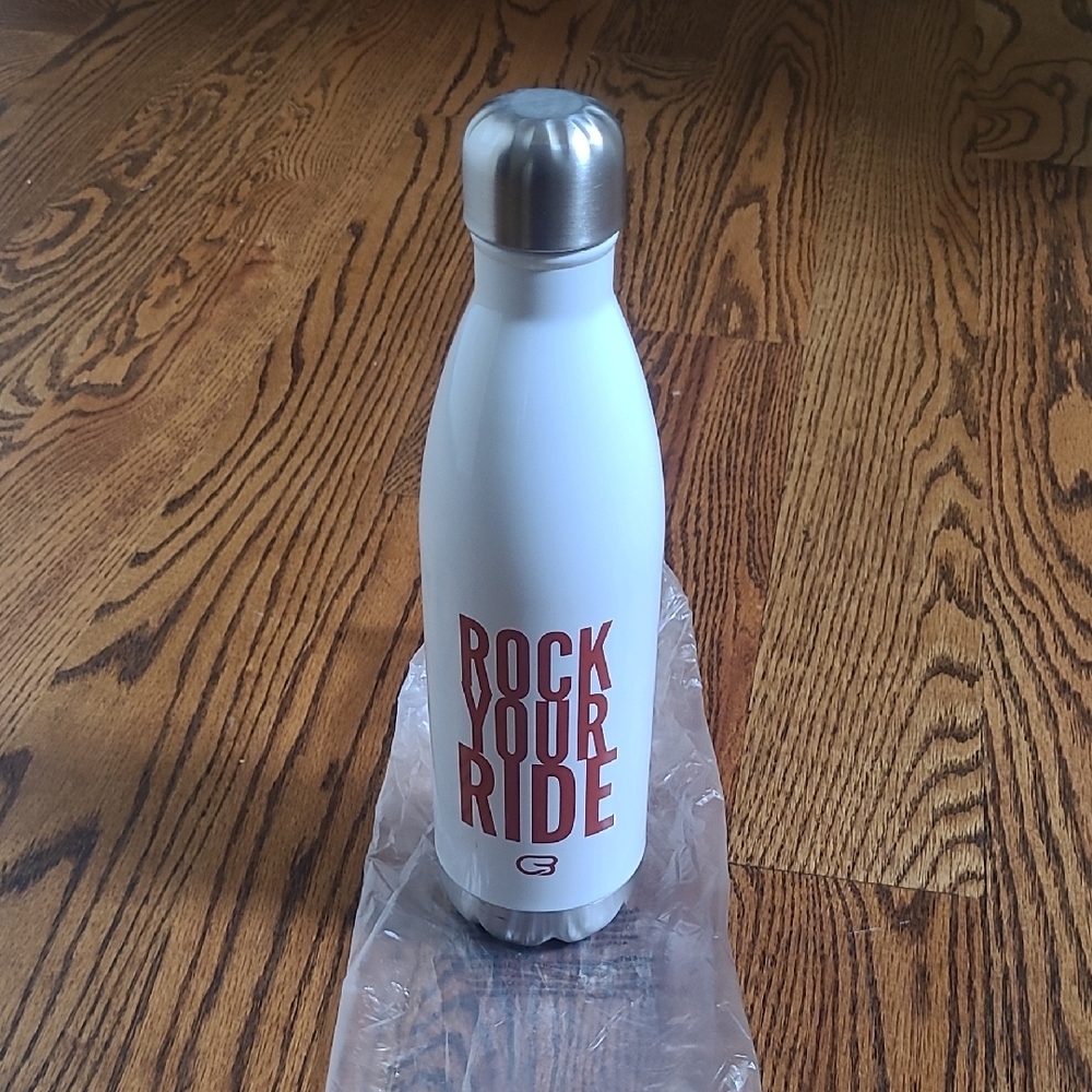 White Stainless Steel Thermal CYCLEBAR Water Bottle with Red Text